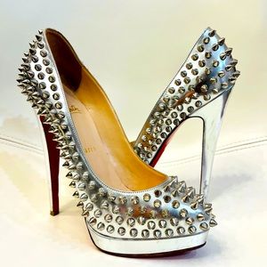 CHRISTIAN LOUBOUTIN Bianca Spikes 140 Silver Heels